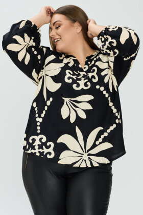 No.1 by OX - Bladprint Bluse - Sort No.1 by OX - Bladprint Bluse - Sort