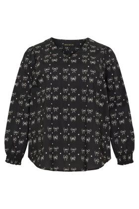 No.1 by OX - V-Hals Bluse - Sløjfeprint - Sort No.1 by OX - V-Hals Bluse - Sløjfeprint - Sort