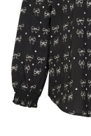 No.1 by OX - V-Hals Bluse - Sløjfeprint - Sort