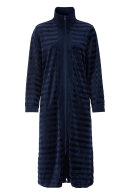 Damella - Stribet Velour Kåbe - m/ Lynlås - Navy