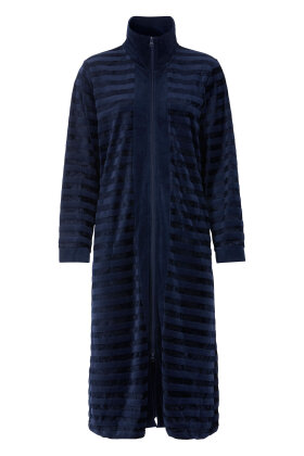 Damella - Stribet Velour Kåbe - m/ Lynlås - Navy Damella - Stribet Velour Kåbe - m/ Lynlås - Navy
