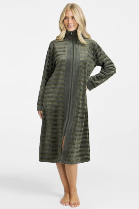 Damella - Stribet Velour Kåbe - m/ Lynlås - Navy