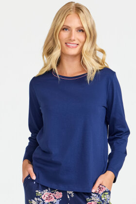 Damella - Pyjamas - Blomster & Bluse - Mørkeblå