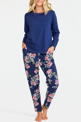 Damella - Pyjamas - Blomster & Bluse - Mørkeblå Damella - Pyjamas - Blomster & Bluse - Mørkeblå