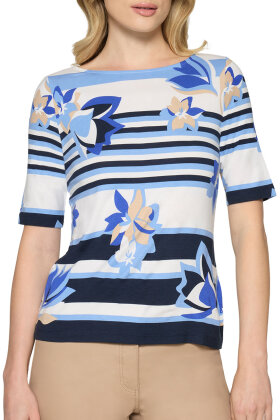 Betty Barclay - T-shirt Striber/Blomster - Blå