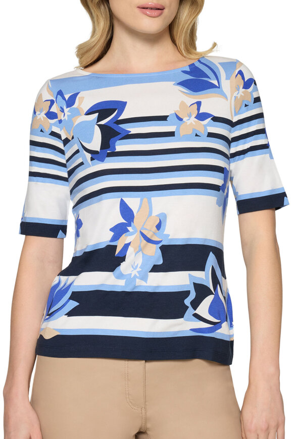Betty Barclay - T-shirt Striber/Blomster - Blå Betty Barclay - T-shirt Striber/Blomster - Blå