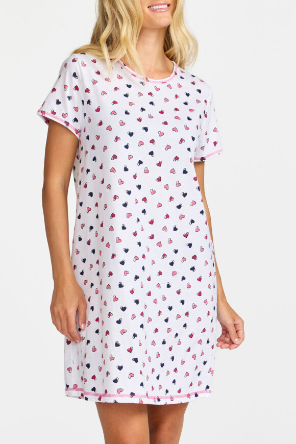Damella - Bigshirt Natkjole Hjerter - Hvid