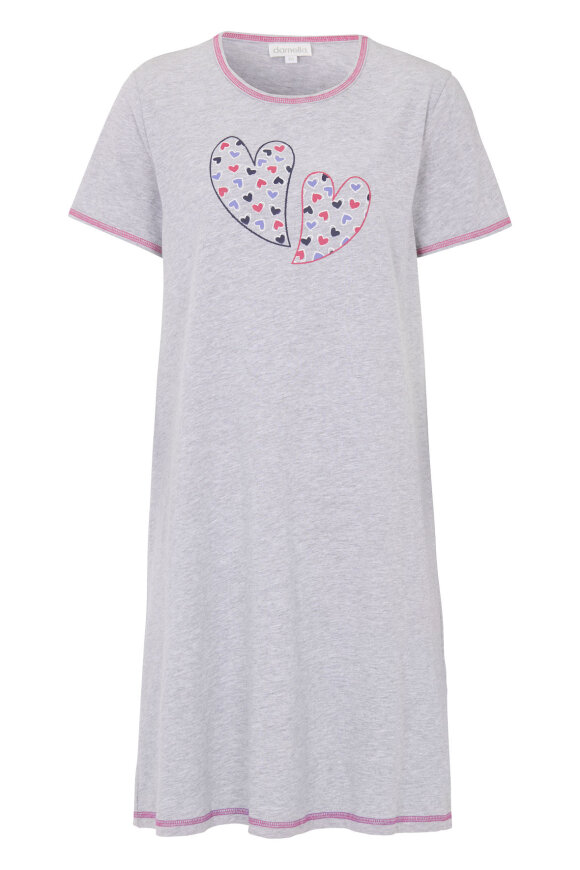 Damella - Bigshirt Natkjole Hjerter - Grå