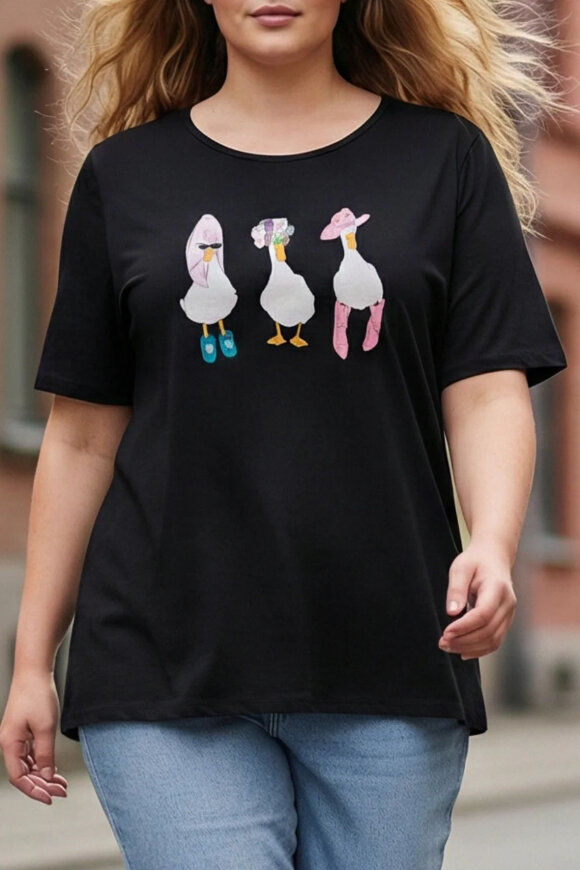 No.1 by OX - Spa Ducks Print T-shirt - Sort