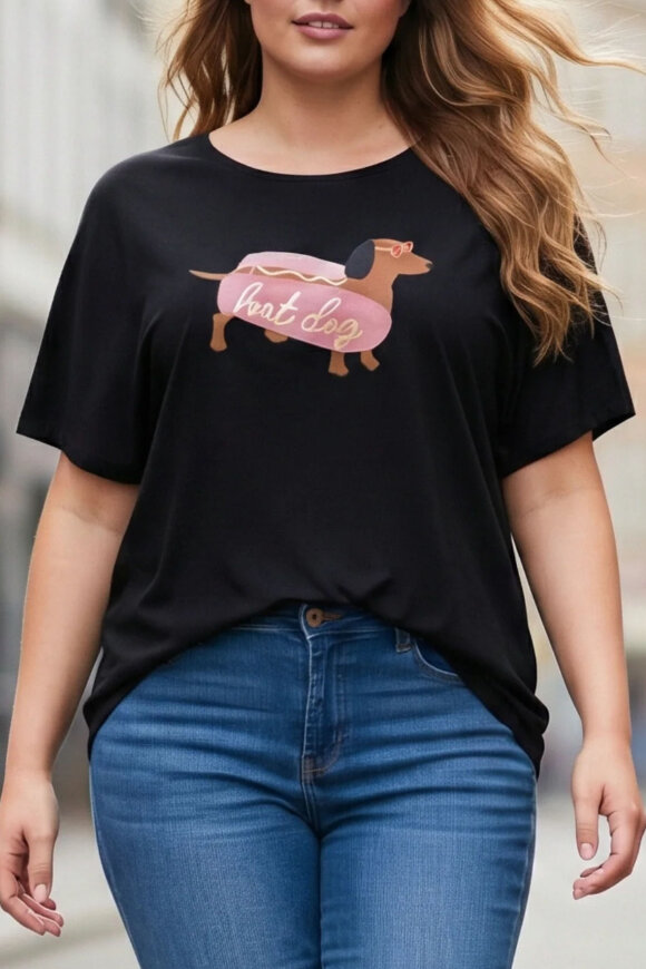 No.1 by OX - Hotdog Print T-shirt - Sort