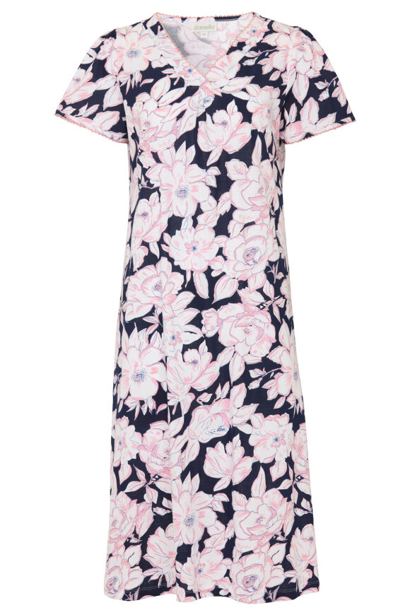 Damella - Natkjole Blomster - Navy