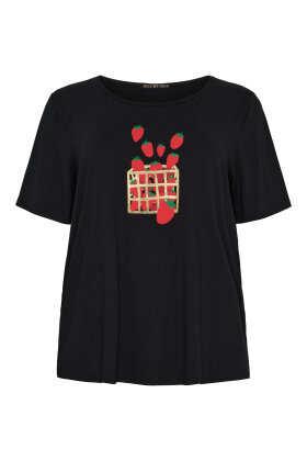 No.1 by OX - T-shirt Jordbær Print - Sort