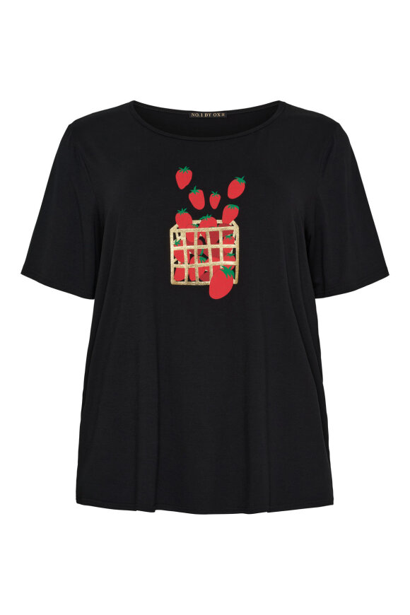 No.1 by OX - T-shirt Jordbær Print - Sort No.1 by OX - T-shirt Jordbær Print - Sort