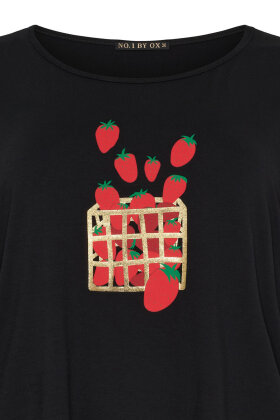No.1 by OX - T-shirt Jordbær Print - Sort