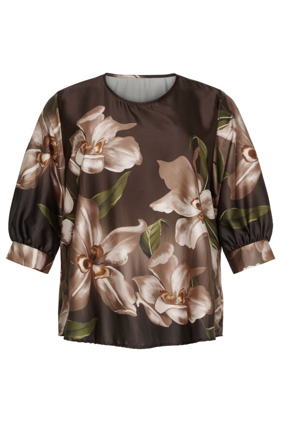 No.1 by OX - Bluse m Blomsterprint - Brun No.1 by OX - Bluse m Blomsterprint - Brun