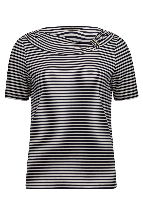 Betty Barclay - Stribet T-shirt Vandfaldskrave - Navy Betty Barclay - Stribet T-shirt Vandfaldskrave - Navy