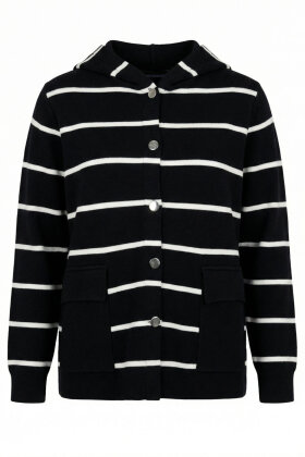 No.1 by OX - Stribet Cardigan m Hætte - Sort & Hvid No.1 by OX - Stribet Cardigan m Hætte - Sort & Hvid