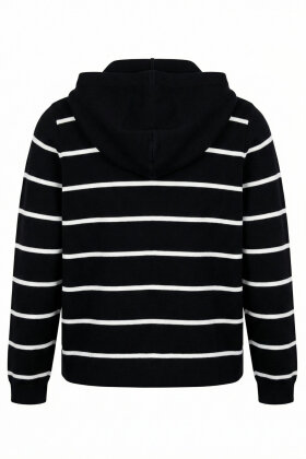 No.1 by OX - Stribet Cardigan m Hætte - Sort & Hvid